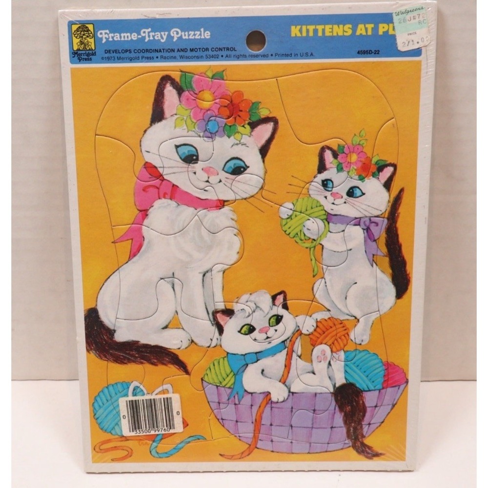 VTG 70's Whitman Kittens at Play #4548 inlay frame tray puzzle 1973 - NEW SEALED